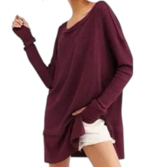 Free People Women XS Oversized North Shore Thermal Tunic Top‎ - Picture 1 of 11